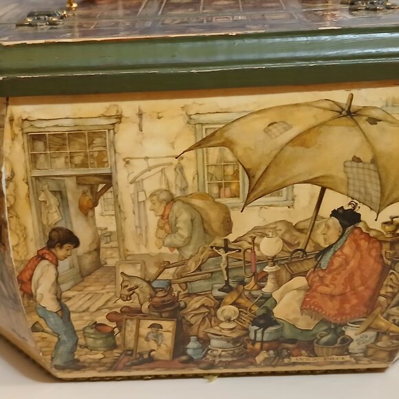 Anton Pieck Vintage Wooden Decoupage Octagon Box Purse - Picture 8 of 15